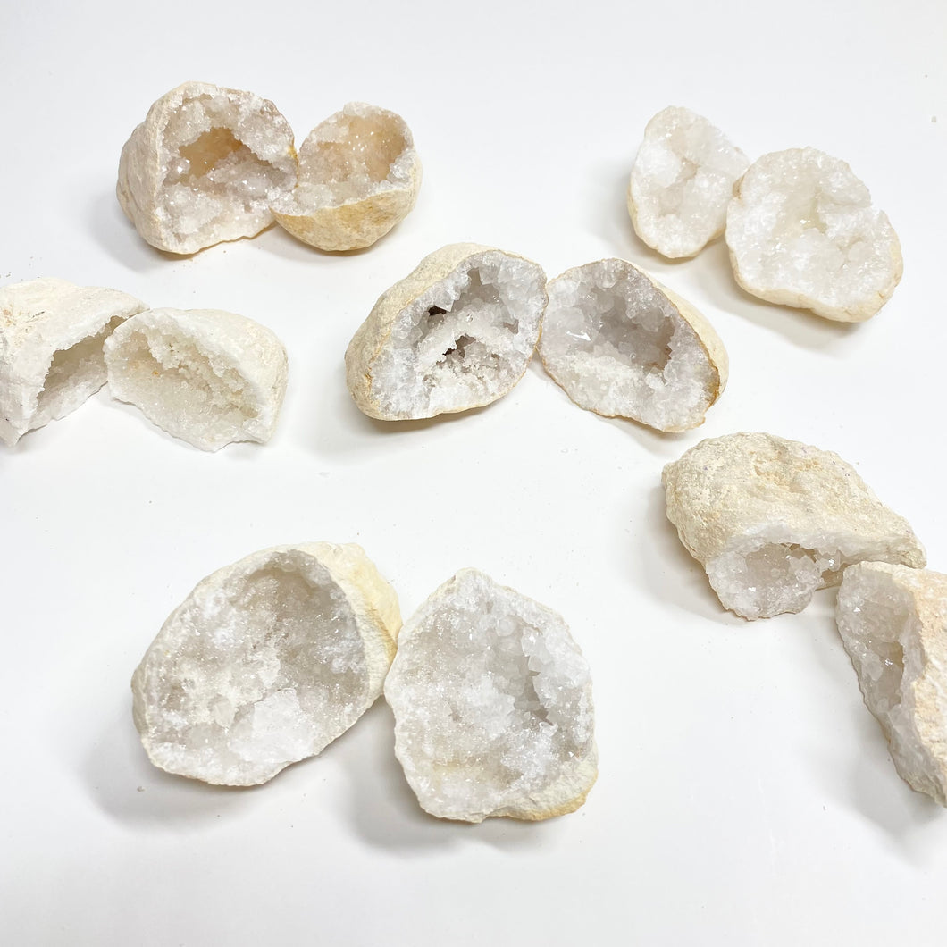 Clear Quartz with Calcite Geode (Pair) - Small