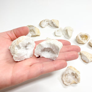Clear Quartz with Calcite Geode (Pair) - Mini
